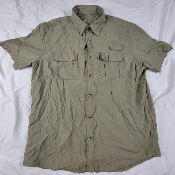 GH Bass Co Explorer Mens Large Olive Green Shirt Short Sleeve Button Down Hiking - Picture 1 of 11